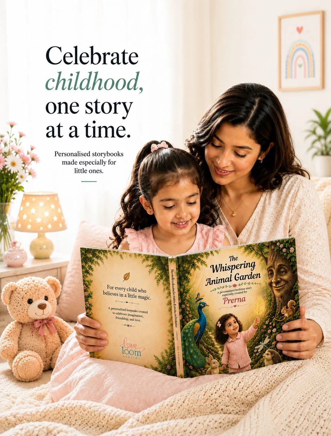 Mother and daughter reading a personalised Love Loom storybook together